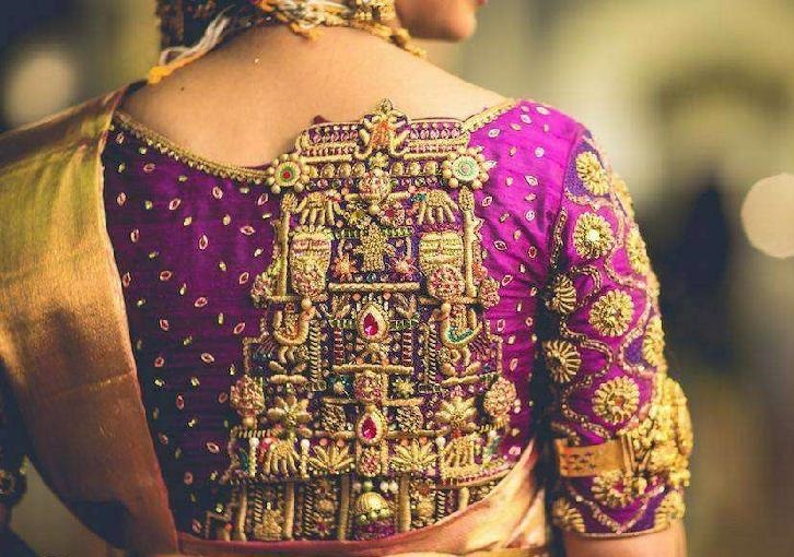 Close-up of intricate Aari hand embroidery with beads